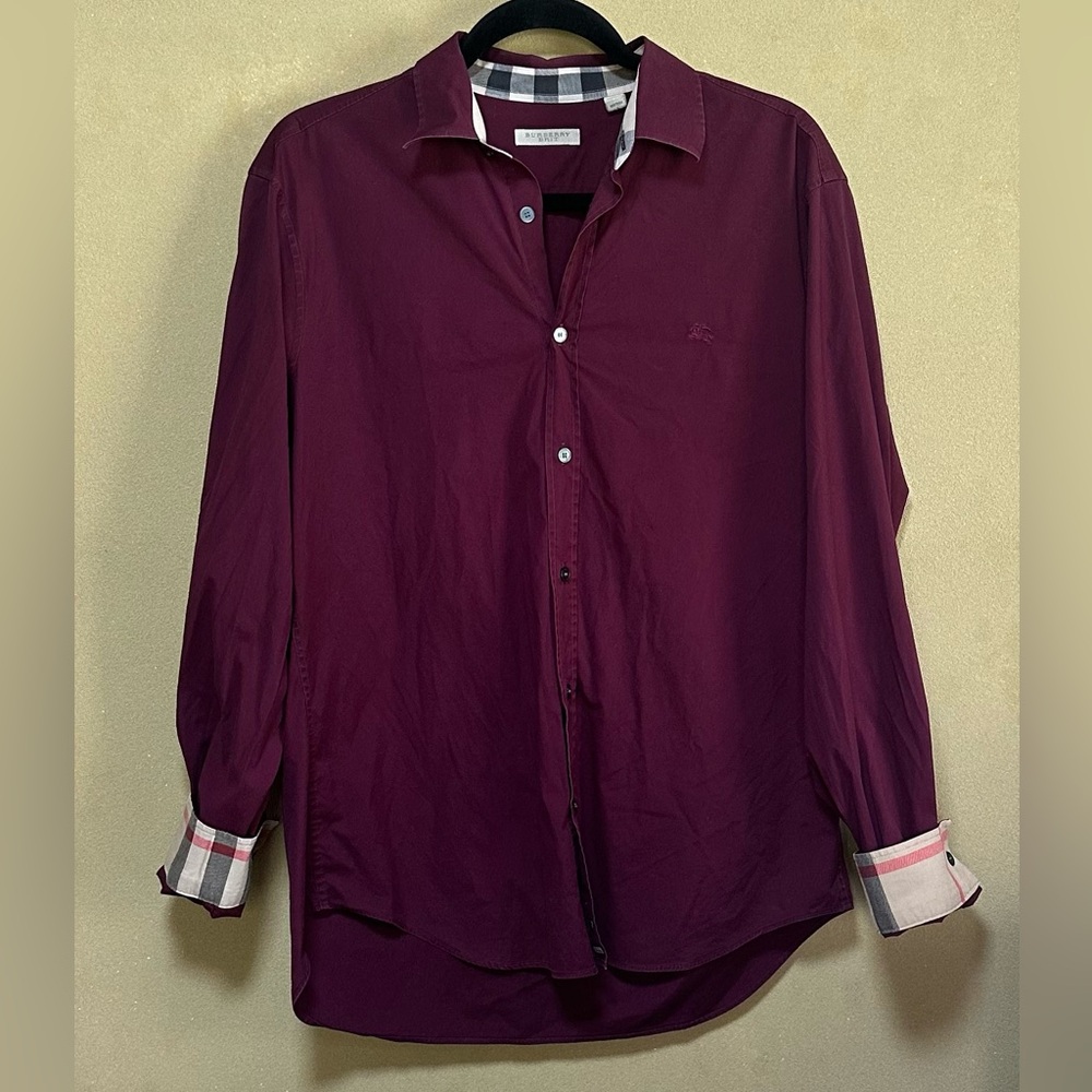 Burberry Deep Burgundy Casual Button Down Shirt